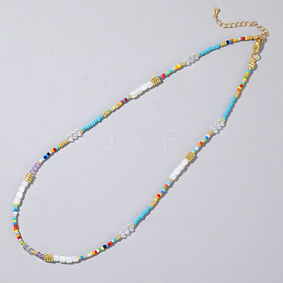 Ethnic Style Rainbow Color Square Natural Shell & Glass & Glass Seed Beaded Necklaces for Women RH4254-3-1