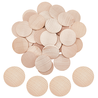 40Pcs Unfinished Beech Wooden Round Pieces WOOD-PH0009-48-1