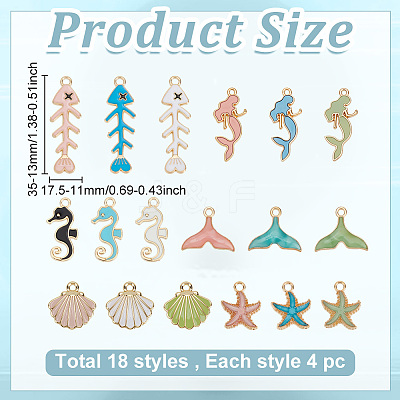 72Pcs 18 Styles Ocean Theme Alloy Enamel Charms ENAM-ME0001-18-1