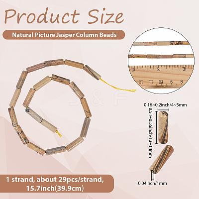 1 Strand Natural Picture Jasper Column Beads Strands G-PA0002-28-1