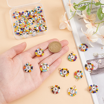 26Pcs 26 Styles Acrylic & Glass Seed Beaded Pendants PALLOY-GO00034-1