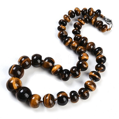 Natural Tiger Eye Rondelle Graduated Beaded Necklaces for Women Men NJEW-K388-02V-1