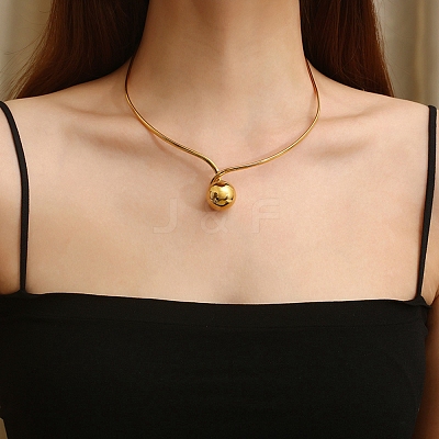304 Stainless Steel Round Ball Pendant Choker Necklaces NJEW-D058-01G-1