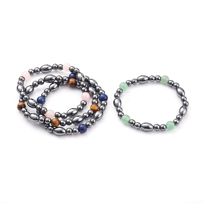 Non-magnetic Synthetic Hematite Beads Stretch Bracelets BJEW-JB05925-1