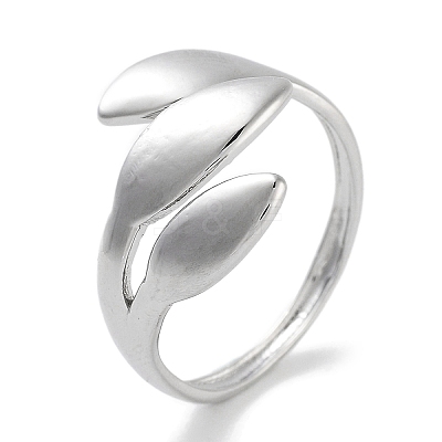 Leaf Rack Plating Brass Open Cuff Rings for Women RJEW-Z059-23P-1
