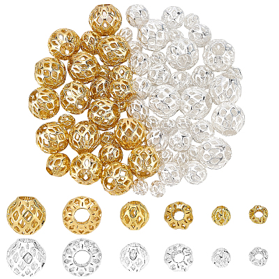 90Pcs 6 Styles Brass Hollow Beads KK-SC0007-93-1