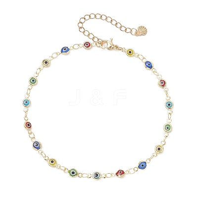 Handmade Evil Eye Lampwork Brass Link Chain Anklets for Women AJEW-AN00715-01-1
