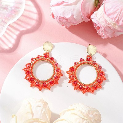 Glass Seed Bead Woven Stud Earrings EJEW-MZ00597-01-1