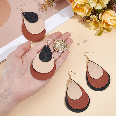 2 Pairs 2 Colors Bohemian PU Leather Teardrop Dangle Earrings EJEW-CL0001-04-1