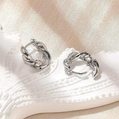 Brass Clear Cubic Zirconia Hoop Earrings EJEW-Q014-29P-1