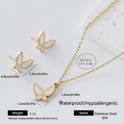 304 Stainless Steel Enamel Butterfly Pendant Necklace & Stud Earrings Set for Women TJ2009-1-1