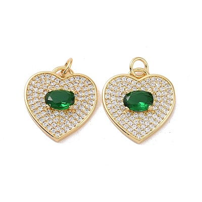 Heart Brass Micro Pave Cubic Zirconia Pendants KK-G435-01G-01-1