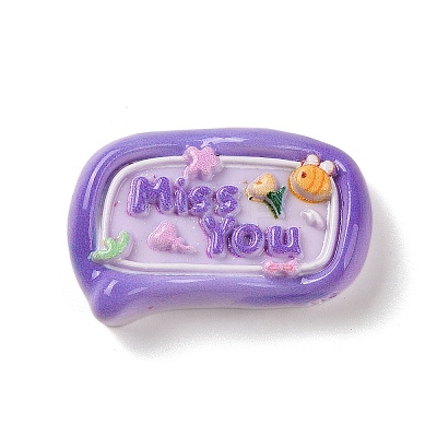 Rectangle Cartoon Word Miss You Opaque Resin Decoden Cabochons RESI-R447-02B-1