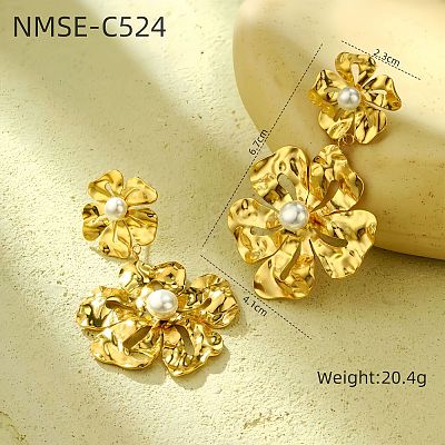 Flower 304 Stainless Steel Dangle Stud Earrings FS-WG0EC71-01-1