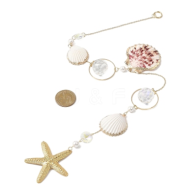 Electroplate Sea Shell & Glass Pendants Hanging Suncatchers HJEW-JM04562-1