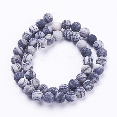 Natural Black Silk Stone/Netstone Beads Strands G-F520-57-6mm-1