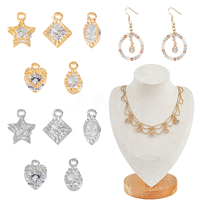 60Pcs 10 Styles Alloy Clear Cubic Zirconia Charms ZIRC-FH0001-46-1