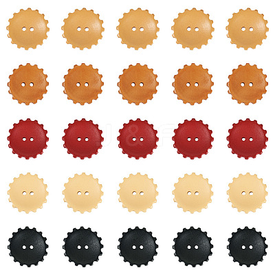 60Pcs 5 Styles Spray Painted Natural Wood Buttons WOOD-TA0002-91-1