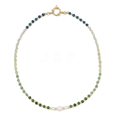 Gradient Color Gemstone & Natural Cultured Freshwater Pearl Beaded Necklaces NJEW-JN06316-01-1