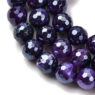 Electroplated Natural Agate Beads Strands G-B191-A07-8mm-10-1