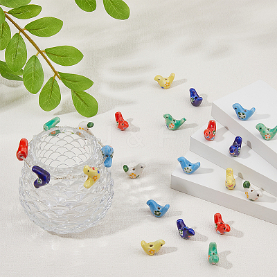 24Pcs 6 Colors Handmade Printed Porcelain Beads PORC-HS0001-02-1