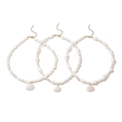 Natural Clam Shell Pendant Necklaces NJEW-JN05241-1