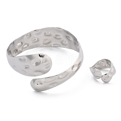 Snake Shape Hammered Iron Cuff Bangle & Ring SJEW-G085-01P-1