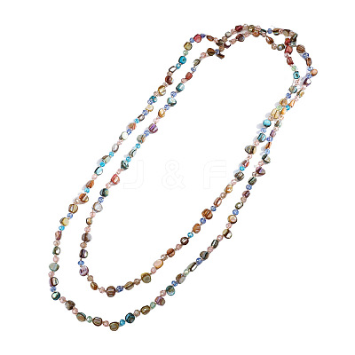 Bohemian Style Dyed Natural Shell Nuggets Beaded Long Necklaces for Women FS-WGE022A-01-1