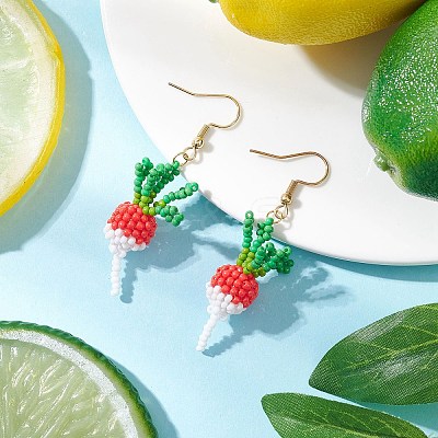 304 Stainless Steel Glass Seed Beads Carrot Dangle Earrings EJEW-MZ00579-02-1