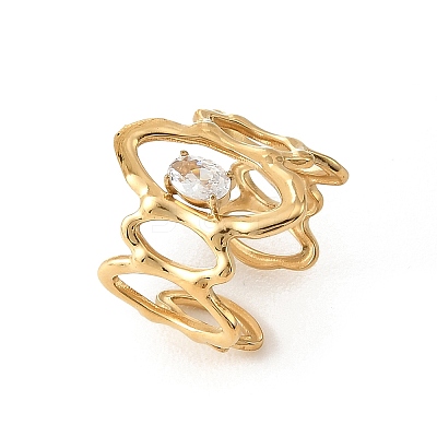 304 Stainless Steel & Clear Cubic Zirconia Cuff Open Rings RJEW-G379-02G-1