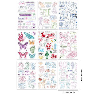 9 Sheets 9 Style Festival & Animal & Word Pattern PVC Plastic Stamps DIY-GL0002-68-1