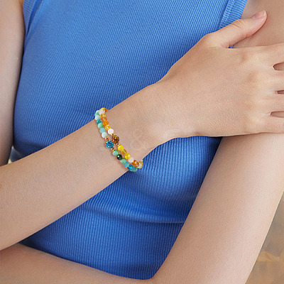 4Pcs 4 Style Glass Faceted Round Beaded Stretch Bracelets Set BJEW-TA0001-16-1