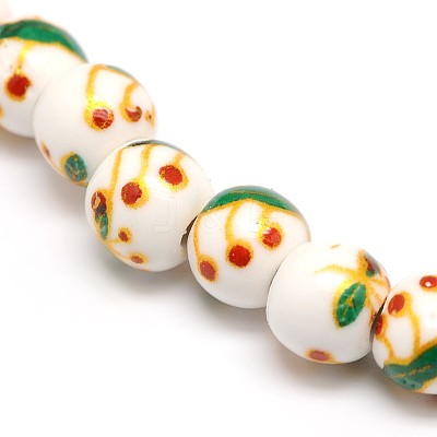 Handmade Flower Printed Porcelain Ceramic Beads Strands PORC-M005-6mm-M-1