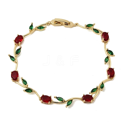 Leaf Brass Micro Pave Cubic Zirconia Link Chain Bracelets for Women BJEW-D455-01G-07-1