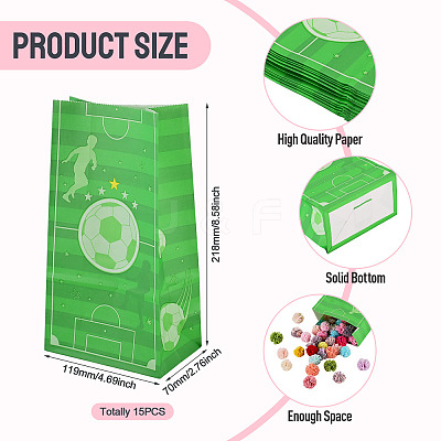 15Pcs Football Pattern Paper Bakery Bags ABAG-TA0002-32C-1