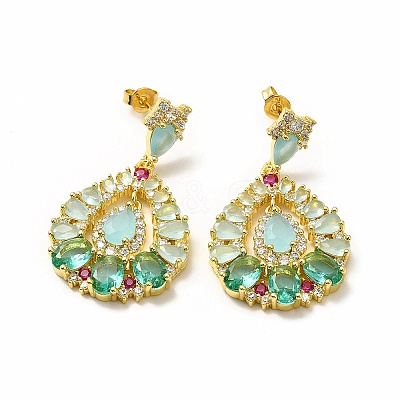 Colorful Cubic Zirconia & Rhinestone Teardrop Dangle Stud Earrings EJEW-H093-18G-1