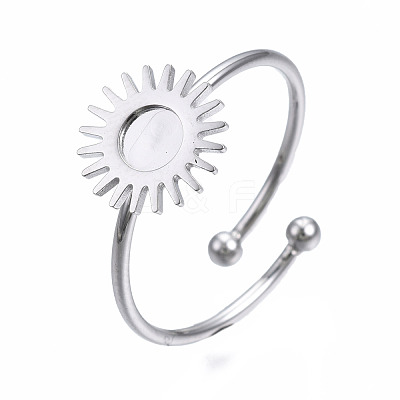 Non-Tarnish 304 Stainless Steel Open Cuff Finger Ring Cabochon Settings STAS-T060-12P-1