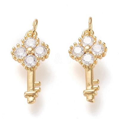 Brass Micro Pave Clear Cubic Zirconia Pendants ZIRC-K086-04G-1