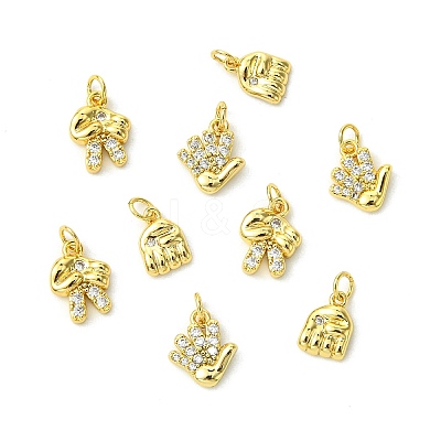 9Pcs 3 Style Brass Micro Pave Clear Cubic Zirconia Pendants KK-CJ0002-81-1