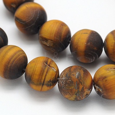 Yellow Tiger Eye Frosted Round Bead Strands G-N0166-45-6mm-1