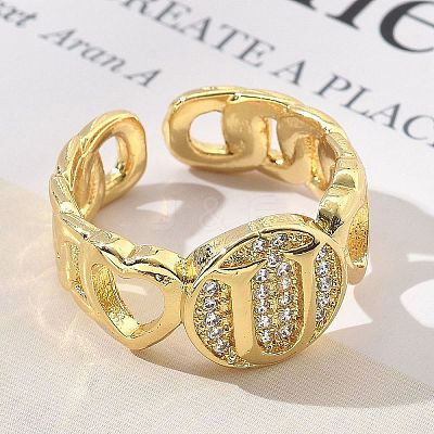 Brass Micro Pave Clear Cubic Zirconia Open Cuff Rings for Women RJEW-K289-02G-U-1