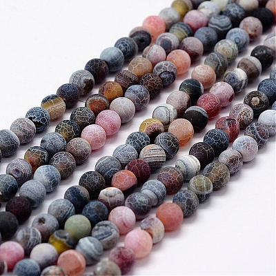 Frosted Natural Weathered Agate Beads Strands G-F367-6mm-07-1
