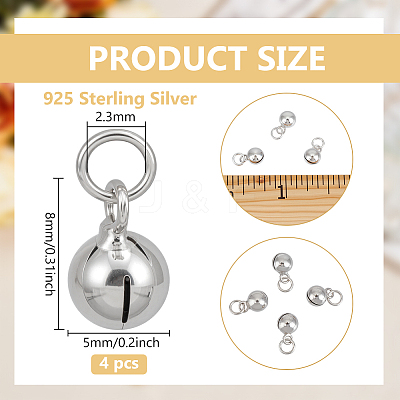 4Pcs 925 Sterling Silver Plain Bell Charms FIND-BC0014-30A-1