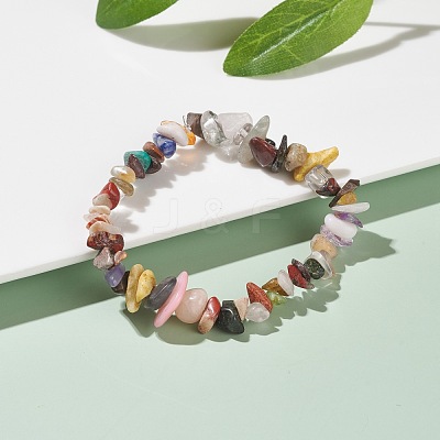 Natural & Synthetic Mixed Chips Beads Stretch Bracelet for Women BJEW-AL00003-07-1