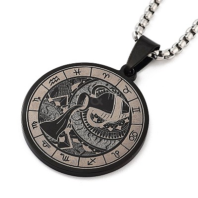 Retro Mandala 201 Stainless Steel Box Chain Constellation Pendant Necklaces for Women Men LS-NJEW-M223-01A-1