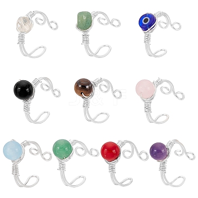 Natural & Synthetic Gemstone and Lampwork Finger Rings RJEW-UN00047-1