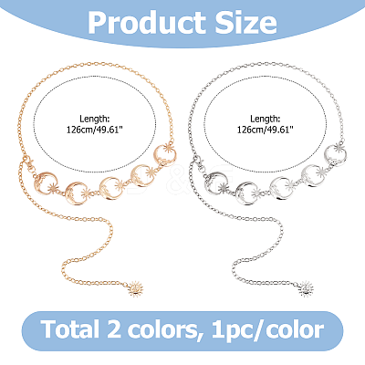 2Pcs 2 Colors Moon & Star Zinc Alloy Waist Body Chains AJEW-HS0001-12-1
