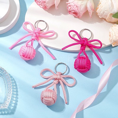 3Pcs Polyester and 304 Stainless Steel Braid Ball Keychains KEYC-JKC01117-1