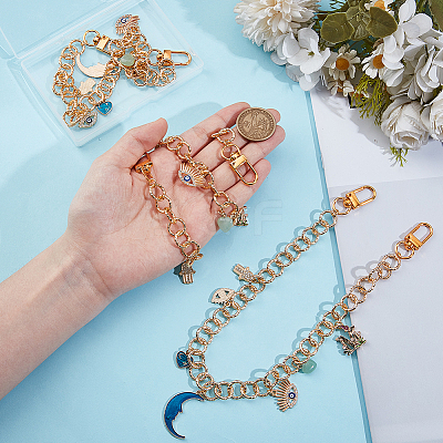 3Pcs Moon Eye Alloy Enamel with Rhinestone Charm Aluminum Cable Chain Bag Decorative Chains HJEW-NB00285-1