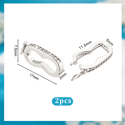 2Pcs 925 Sterling Silver Micro Pave Clear Cubic Zirconia Twister Clasps STER-PH0003-09P-1